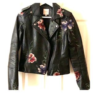 Very sexy faux leather embroidered Moto jacket